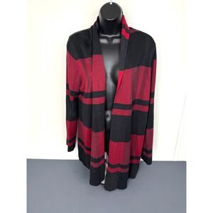 Jillian Nicole Cardigan Women Large Red Black Buffalo Plaid Open Front Sweater